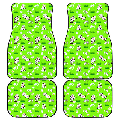 Cartoon Daisy And Cow Pattern Print Front and Back Car Floor Mats