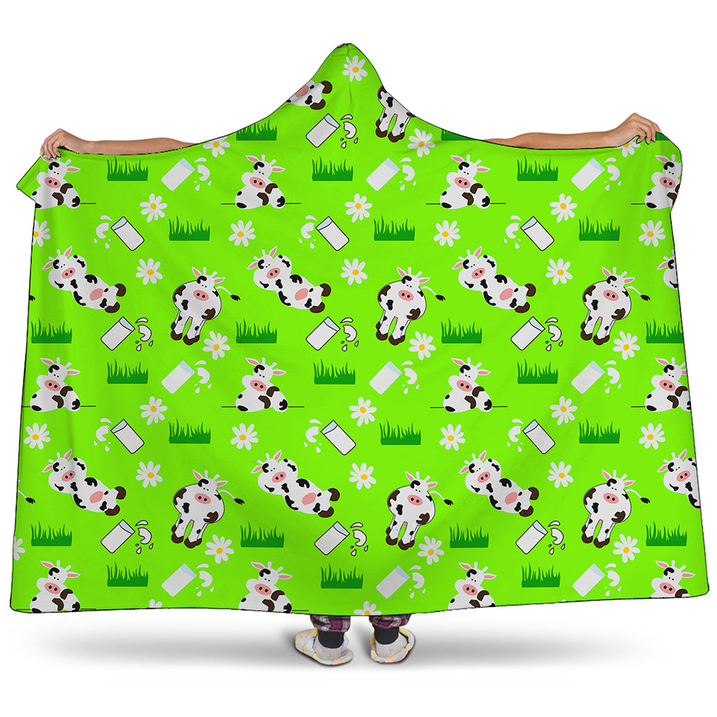 Cartoon Daisy And Cow Pattern Print Hooded Blanket