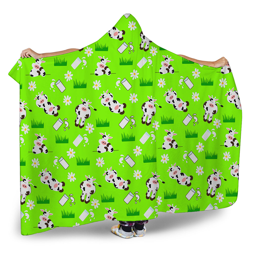 Cartoon Daisy And Cow Pattern Print Hooded Blanket