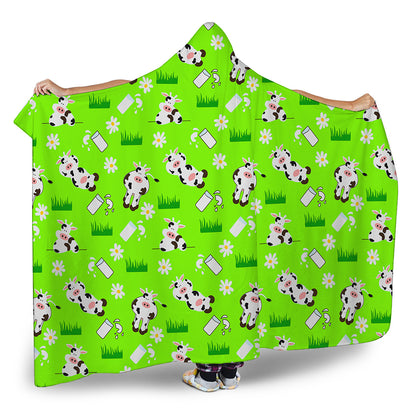 Cartoon Daisy And Cow Pattern Print Hooded Blanket