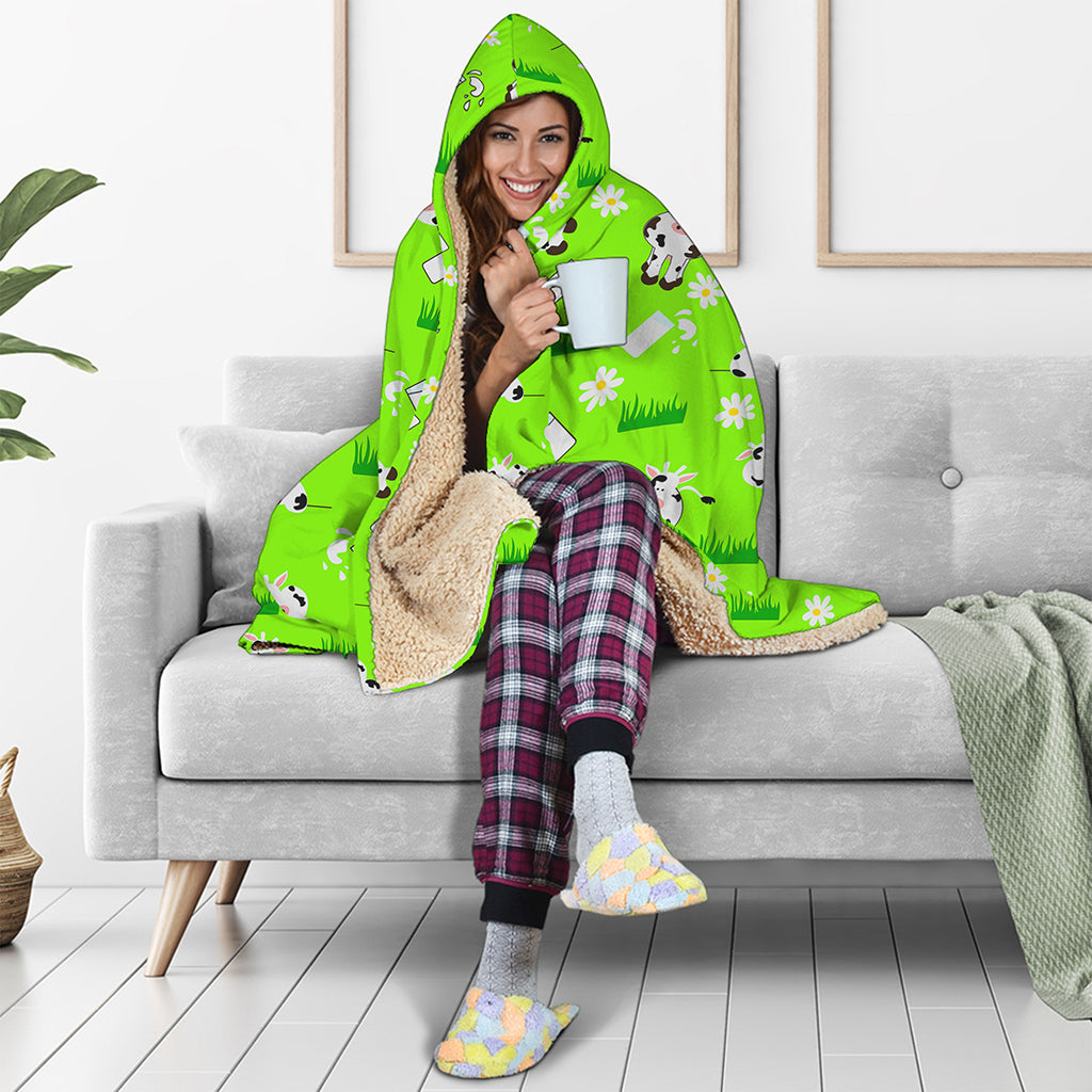 Cartoon Daisy And Cow Pattern Print Hooded Blanket