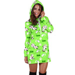 Cartoon Daisy And Cow Pattern Print Hoodie Dress GearFrost