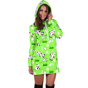 Cartoon Daisy And Cow Pattern Print Hoodie Dress GearFrost