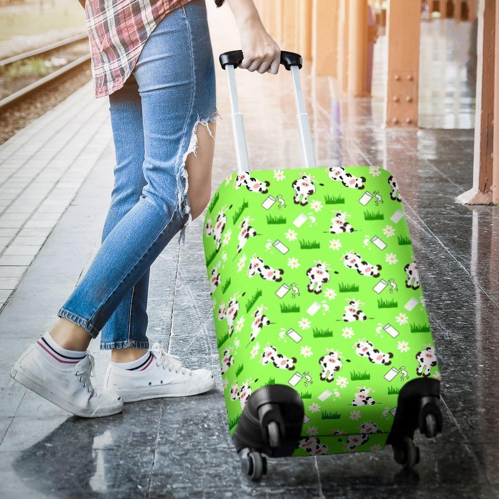 Cartoon Daisy And Cow Pattern Print Luggage Cover GearFrost