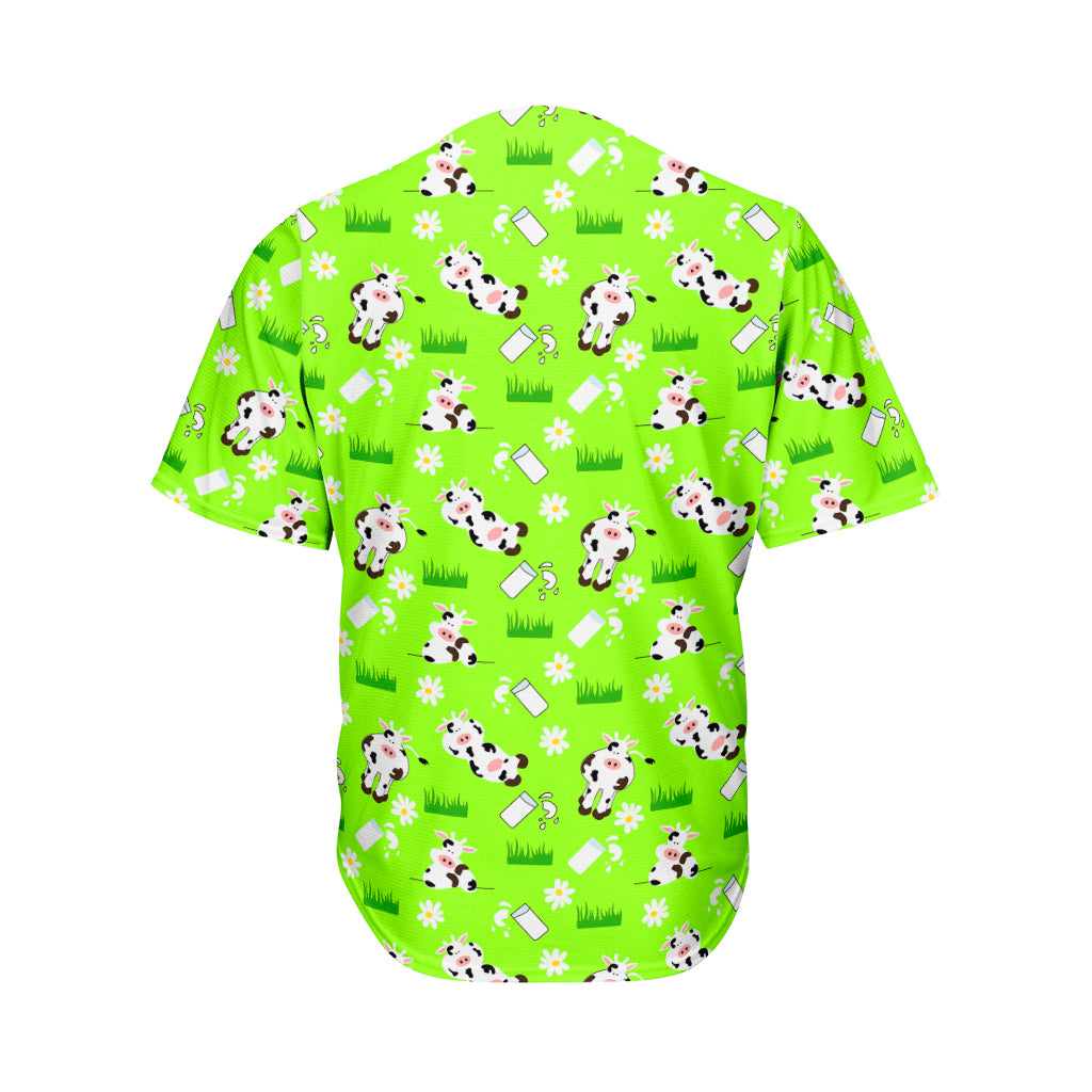 Cartoon Daisy And Cow Pattern Print Men's Baseball Jersey