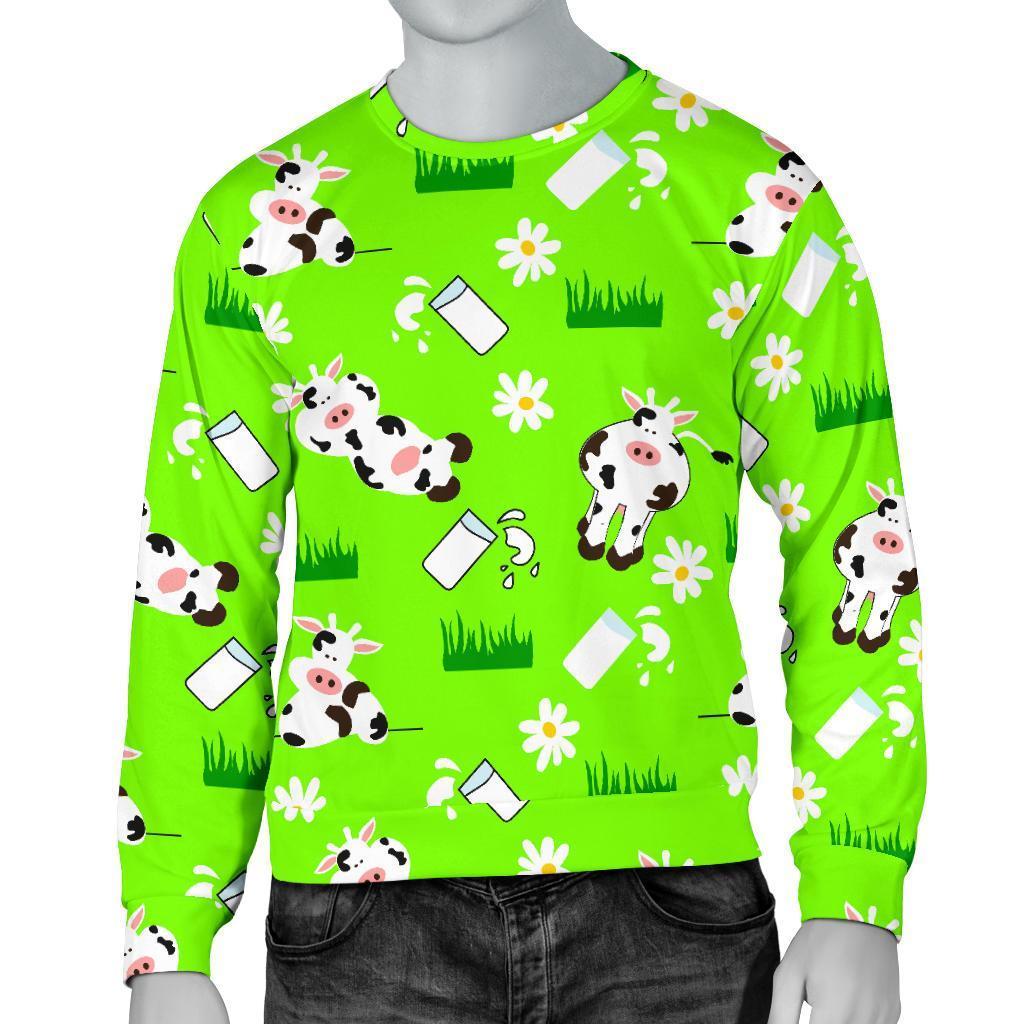 Cartoon Daisy And Cow Pattern Print Men's Crewneck Sweatshirt GearFrost