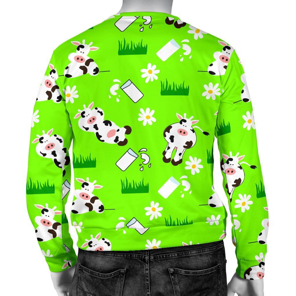 Cartoon Daisy And Cow Pattern Print Men's Crewneck Sweatshirt GearFrost