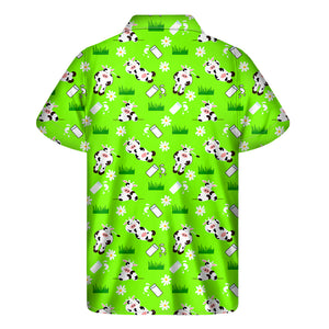 Cartoon Daisy And Cow Pattern Print Men's Short Sleeve Shirt