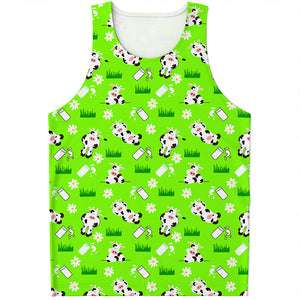 Cartoon Daisy And Cow Pattern Print Men's Tank Top