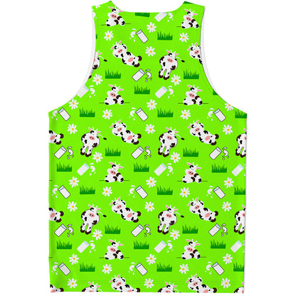 Cartoon Daisy And Cow Pattern Print Men's Tank Top