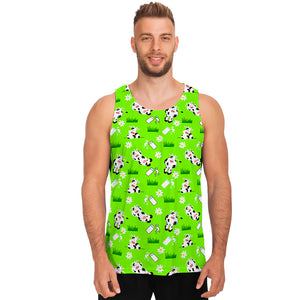 Cartoon Daisy And Cow Pattern Print Men's Tank Top