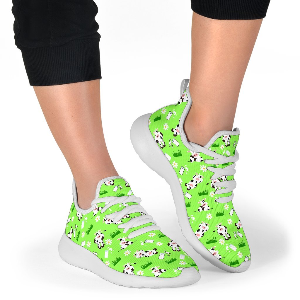 Cartoon Daisy And Cow Pattern Print Mesh Knit Shoes GearFrost