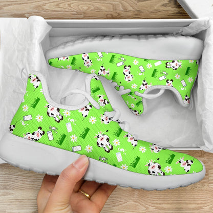 Cartoon Daisy And Cow Pattern Print Mesh Knit Shoes GearFrost