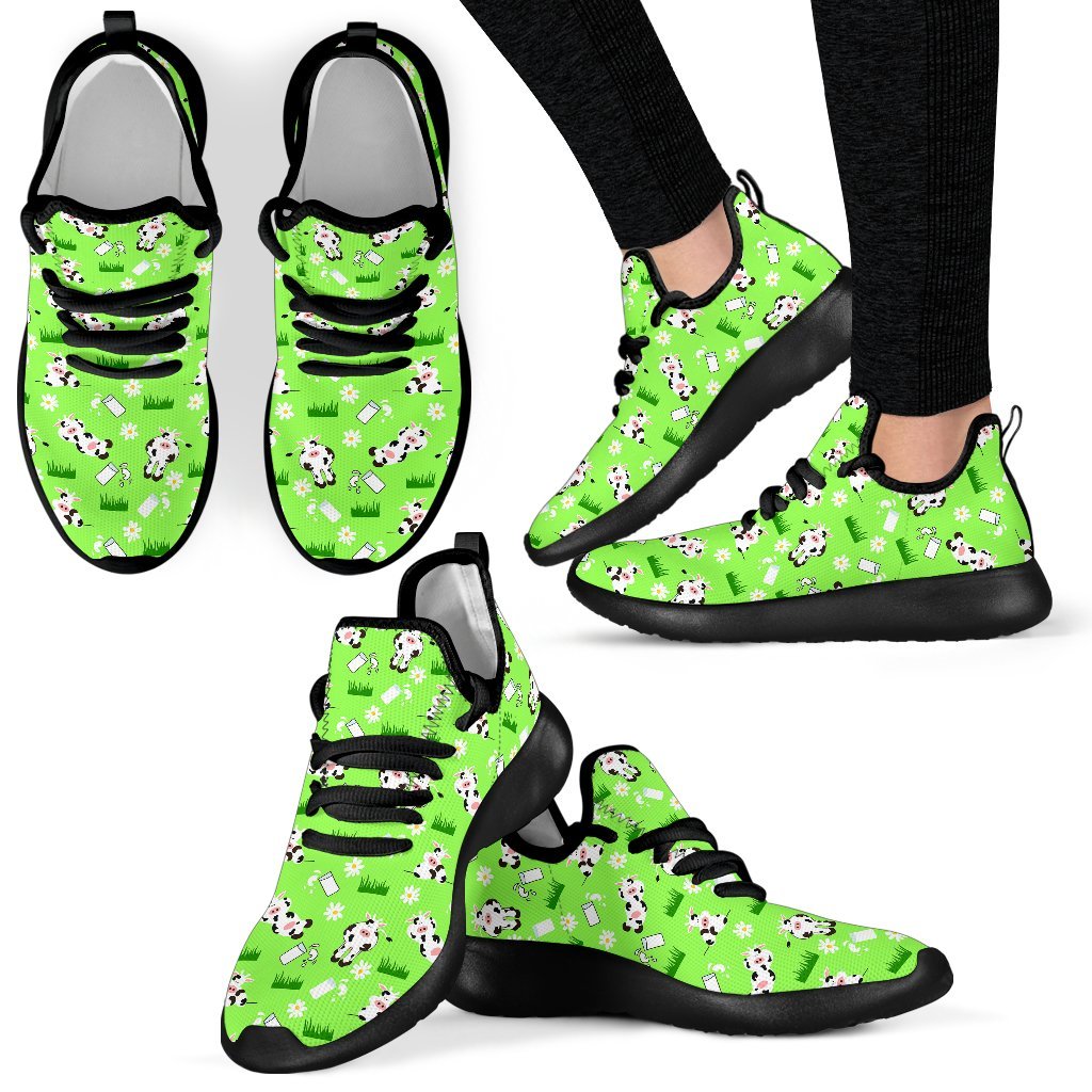 Cartoon Daisy And Cow Pattern Print Mesh Knit Shoes GearFrost