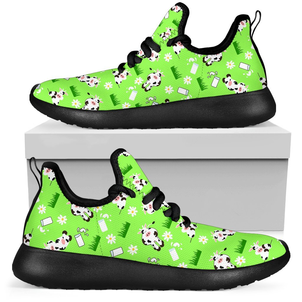 Cartoon Daisy And Cow Pattern Print Mesh Knit Shoes GearFrost