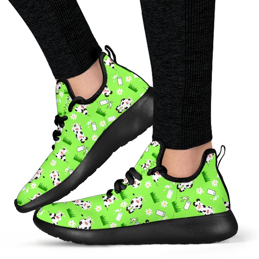 Cartoon Daisy And Cow Pattern Print Mesh Knit Shoes GearFrost