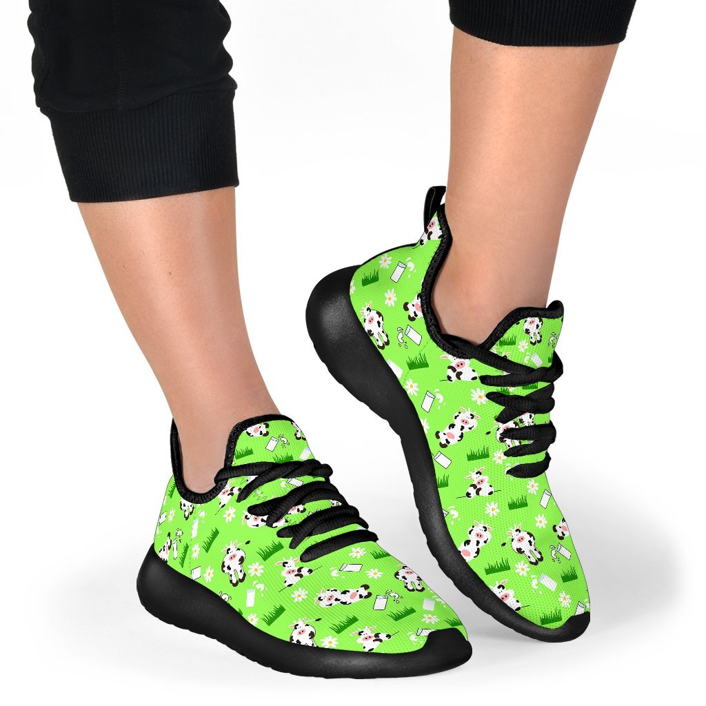 Cartoon Daisy And Cow Pattern Print Mesh Knit Shoes GearFrost