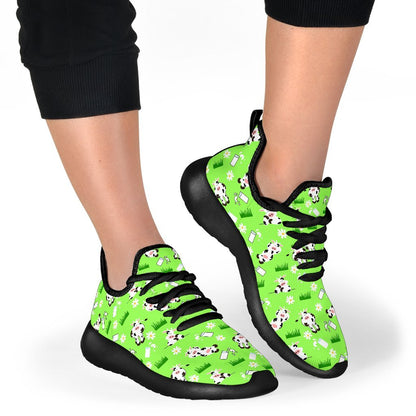 Cartoon Daisy And Cow Pattern Print Mesh Knit Shoes GearFrost