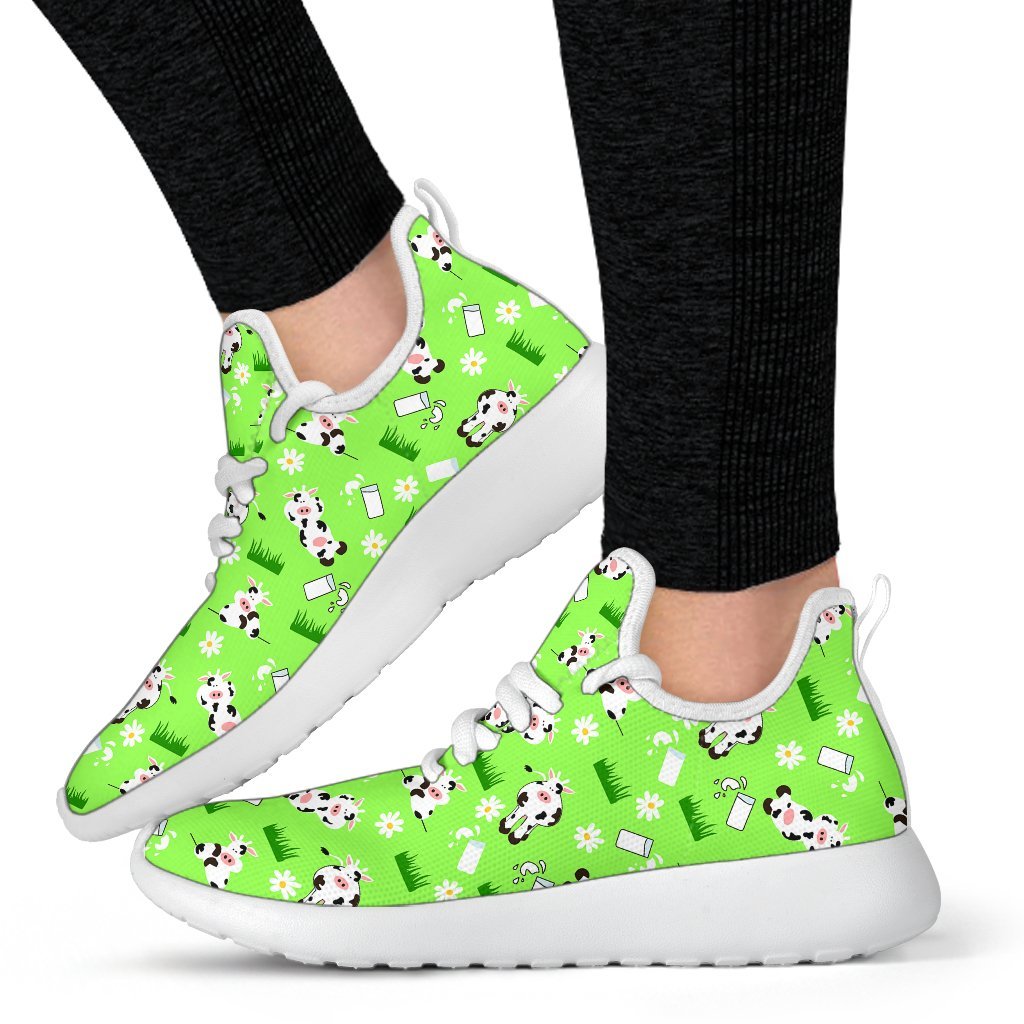 Cartoon Daisy And Cow Pattern Print Mesh Knit Shoes GearFrost