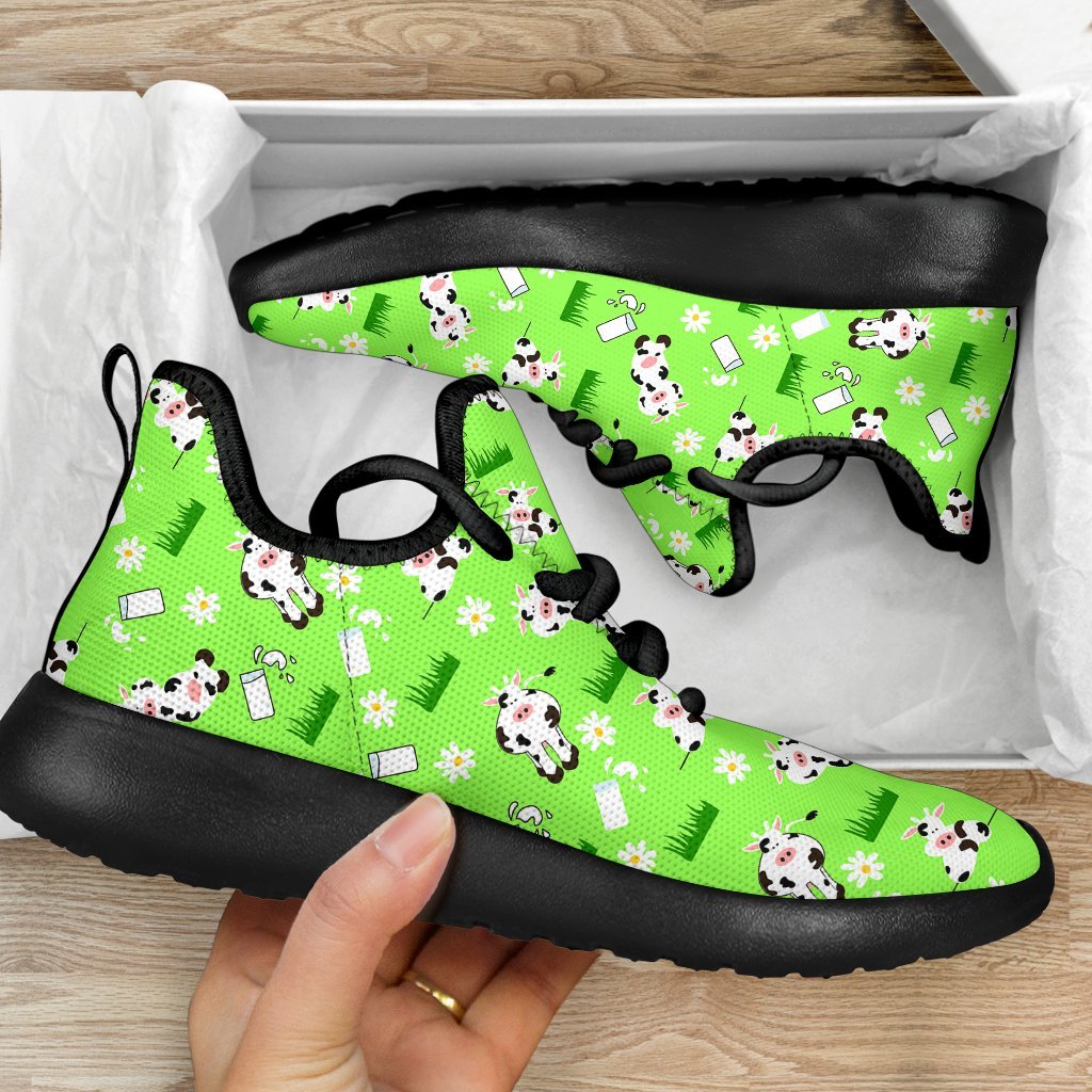 Cartoon Daisy And Cow Pattern Print Mesh Knit Shoes GearFrost
