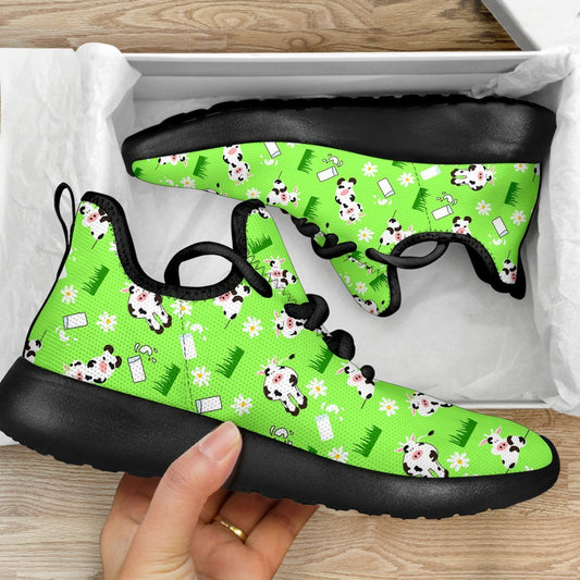 Cartoon Daisy And Cow Pattern Print Mesh Knit Shoes GearFrost