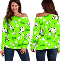 Cartoon Daisy And Cow Pattern Print Off The Shoulder Sweatshirt