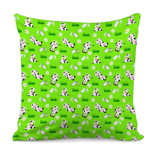 Cartoon Daisy And Cow Pattern Print Pillow Cover