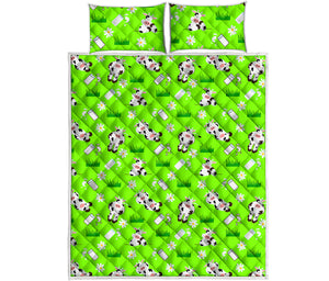 Cartoon Daisy And Cow Pattern Print Quilt Bed Set