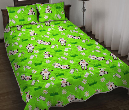 Cartoon Daisy And Cow Pattern Print Quilt Bed Set
