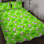 Cartoon Daisy And Cow Pattern Print Quilt Bed Set