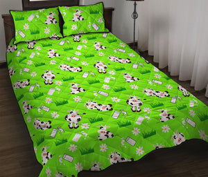 Cartoon Daisy And Cow Pattern Print Quilt Bed Set