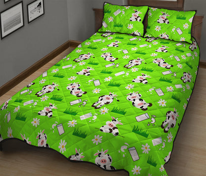 Cartoon Daisy And Cow Pattern Print Quilt Bed Set
