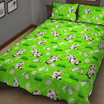 Cartoon Daisy And Cow Pattern Print Quilt Bed Set