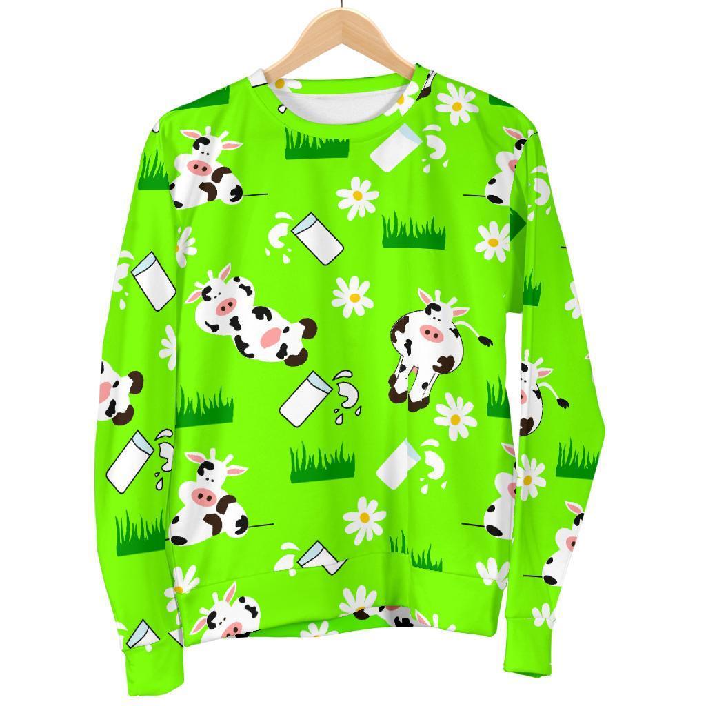 Cartoon Daisy And Cow Pattern Print Women's Crewneck Sweatshirt GearFrost