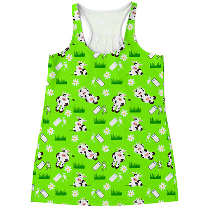 Cartoon Daisy And Cow Pattern Print Women's Racerback Tank Top