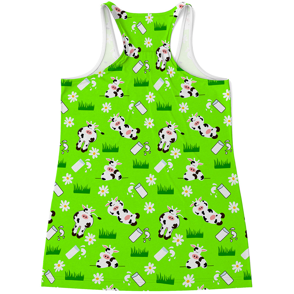 Cartoon Daisy And Cow Pattern Print Women's Racerback Tank Top