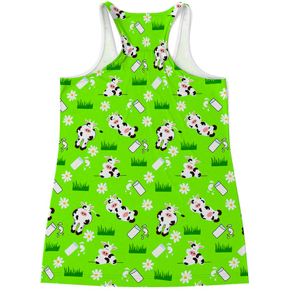 Cartoon Daisy And Cow Pattern Print Women's Racerback Tank Top