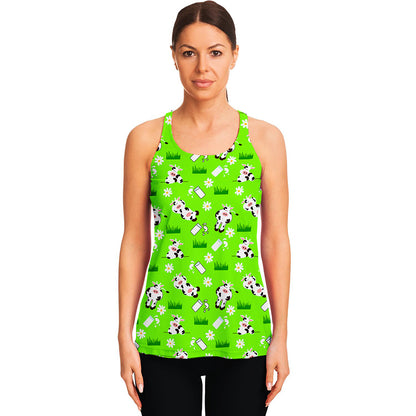 Cartoon Daisy And Cow Pattern Print Women's Racerback Tank Top