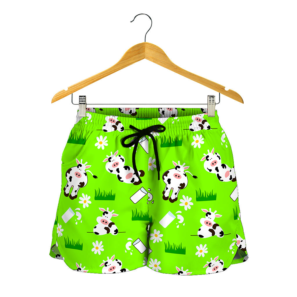 Cartoon Daisy And Cow Pattern Print Women's Shorts