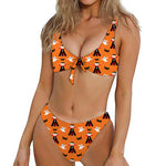 Cartoon Dracula Pattern Print Front Bow Tie Bikini