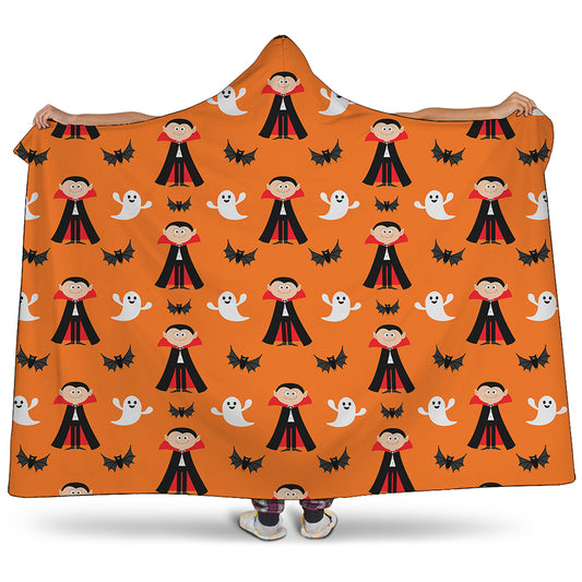 Cartoon Dracula Pattern Print Hooded Blanket