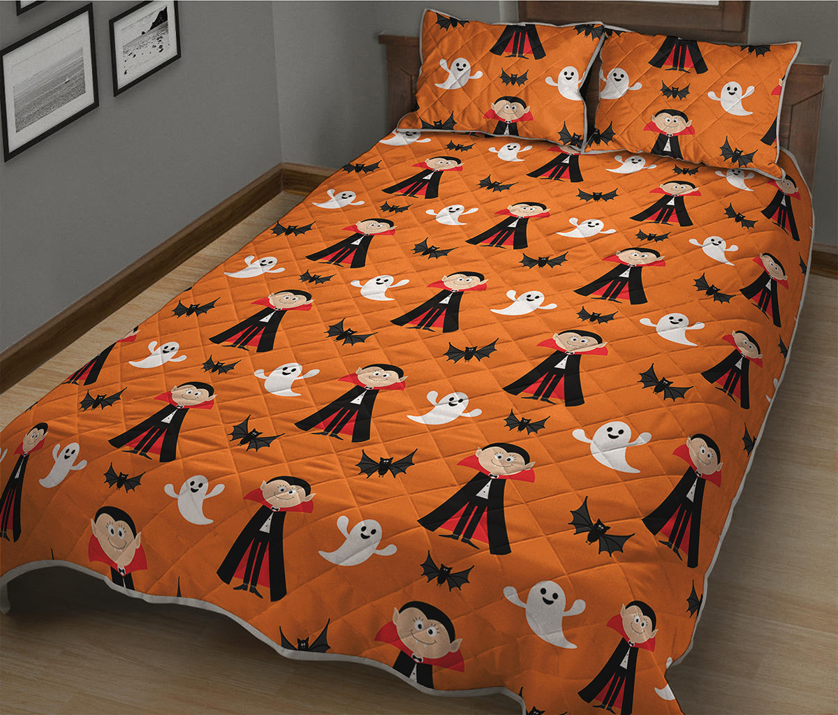 Cartoon Dracula Pattern Print Quilt Bed Set