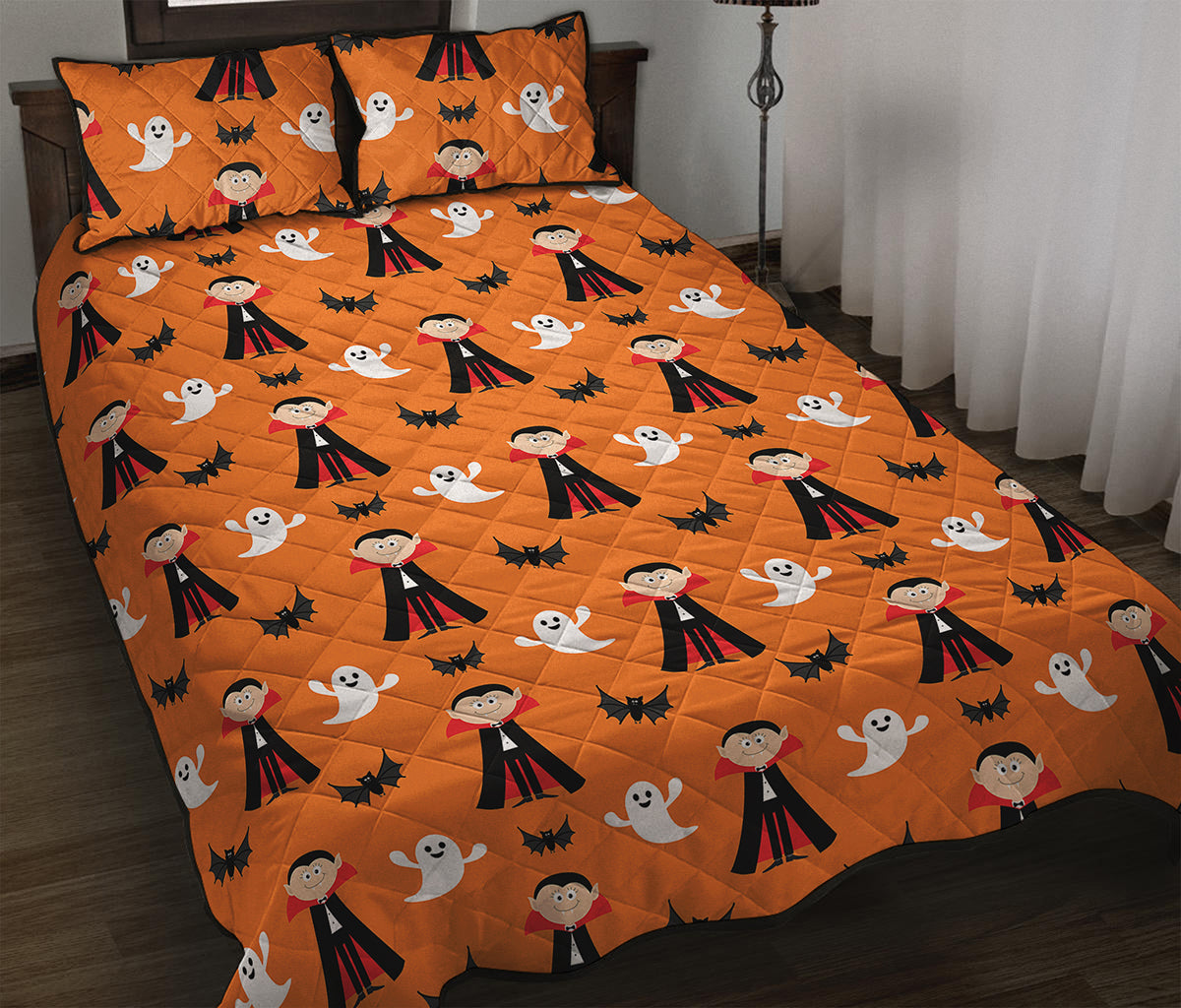 Cartoon Dracula Pattern Print Quilt Bed Set