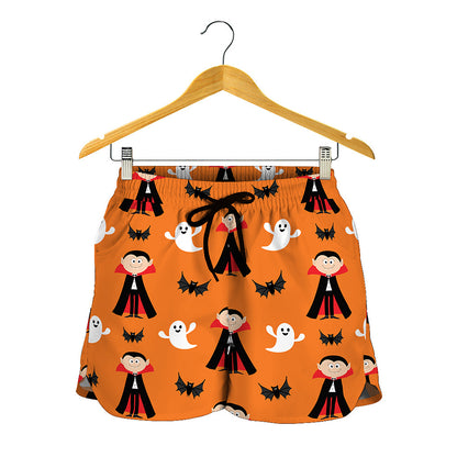 Cartoon Dracula Pattern Print Women's Shorts