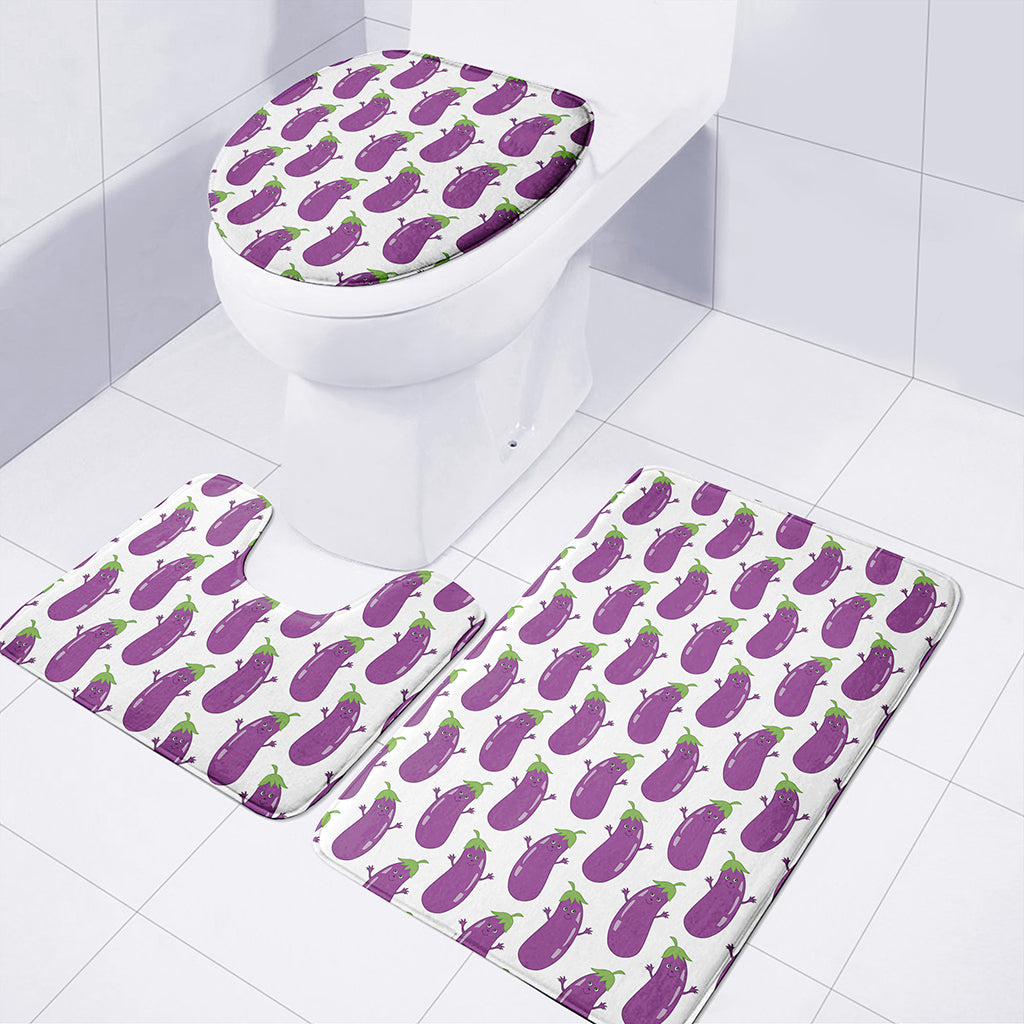 Cartoon Eggplant Pattern Print 3 Piece Bath Mat Set