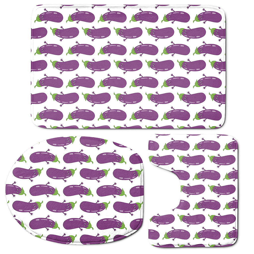 Cartoon Eggplant Pattern Print 3 Piece Bath Mat Set