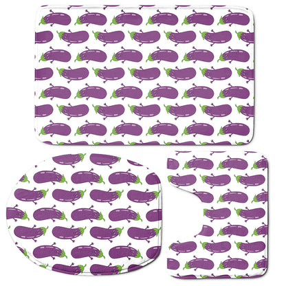 Cartoon Eggplant Pattern Print 3 Piece Bath Mat Set