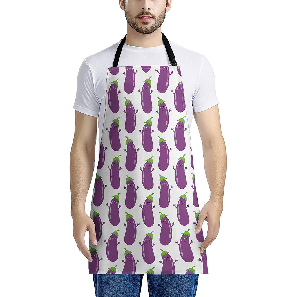 Cartoon Eggplant Pattern Print Apron