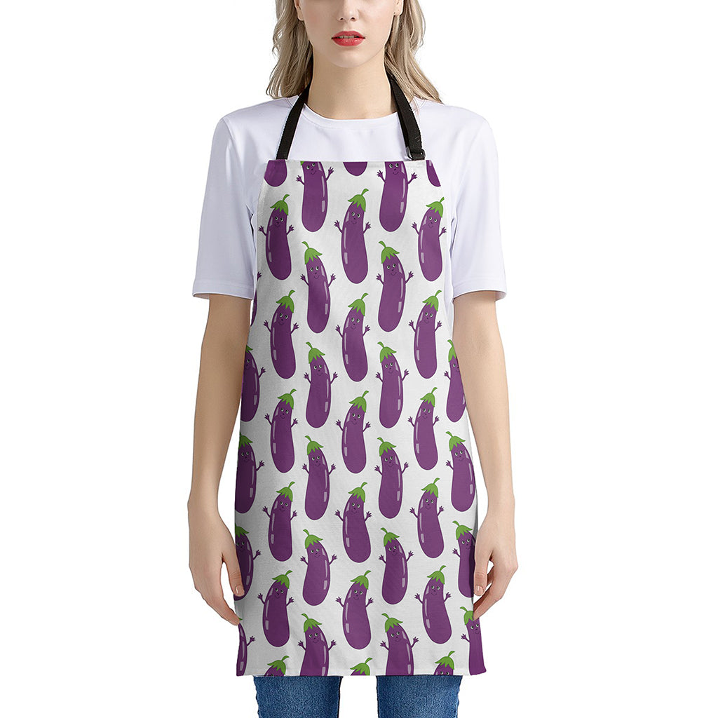 Cartoon Eggplant Pattern Print Apron