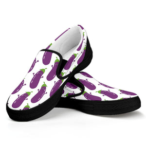 Cartoon Eggplant Pattern Print Black Slip On Shoes